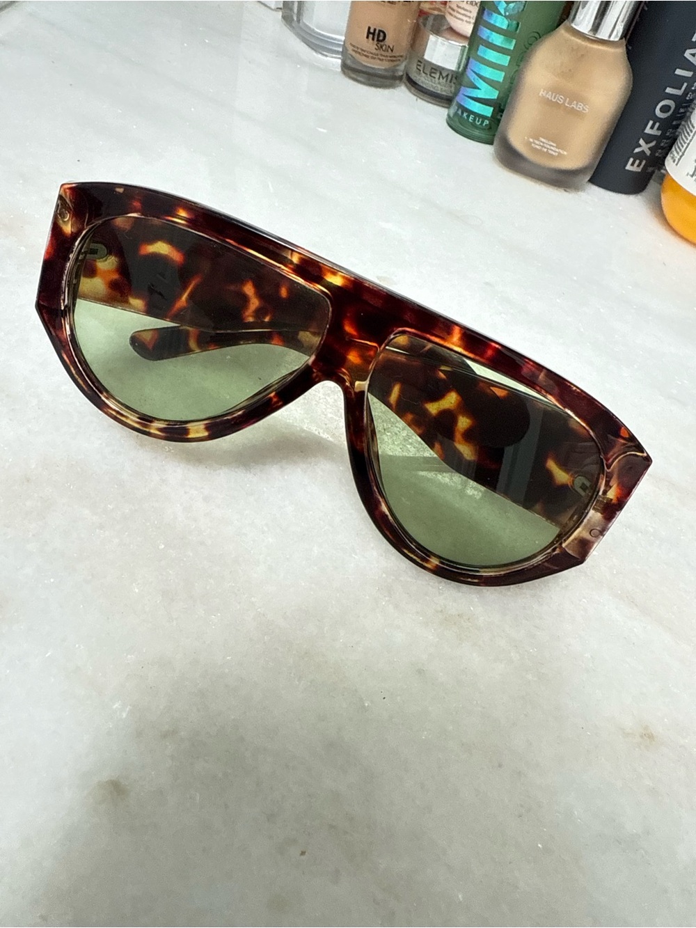 Tortoiseshell Shield Sunglasses with Green Lenses
